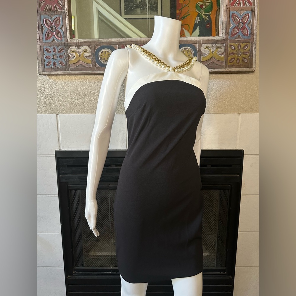 Fashion Nova She’s Fancy Black and White Mini Dress pearl accent halter